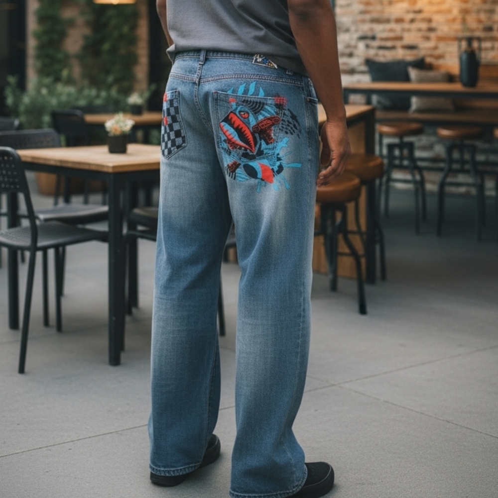 Akademiks Men’s Y2K Embroidered Back Pocket Bootcut Hip Hop Denim Jeans Size 44